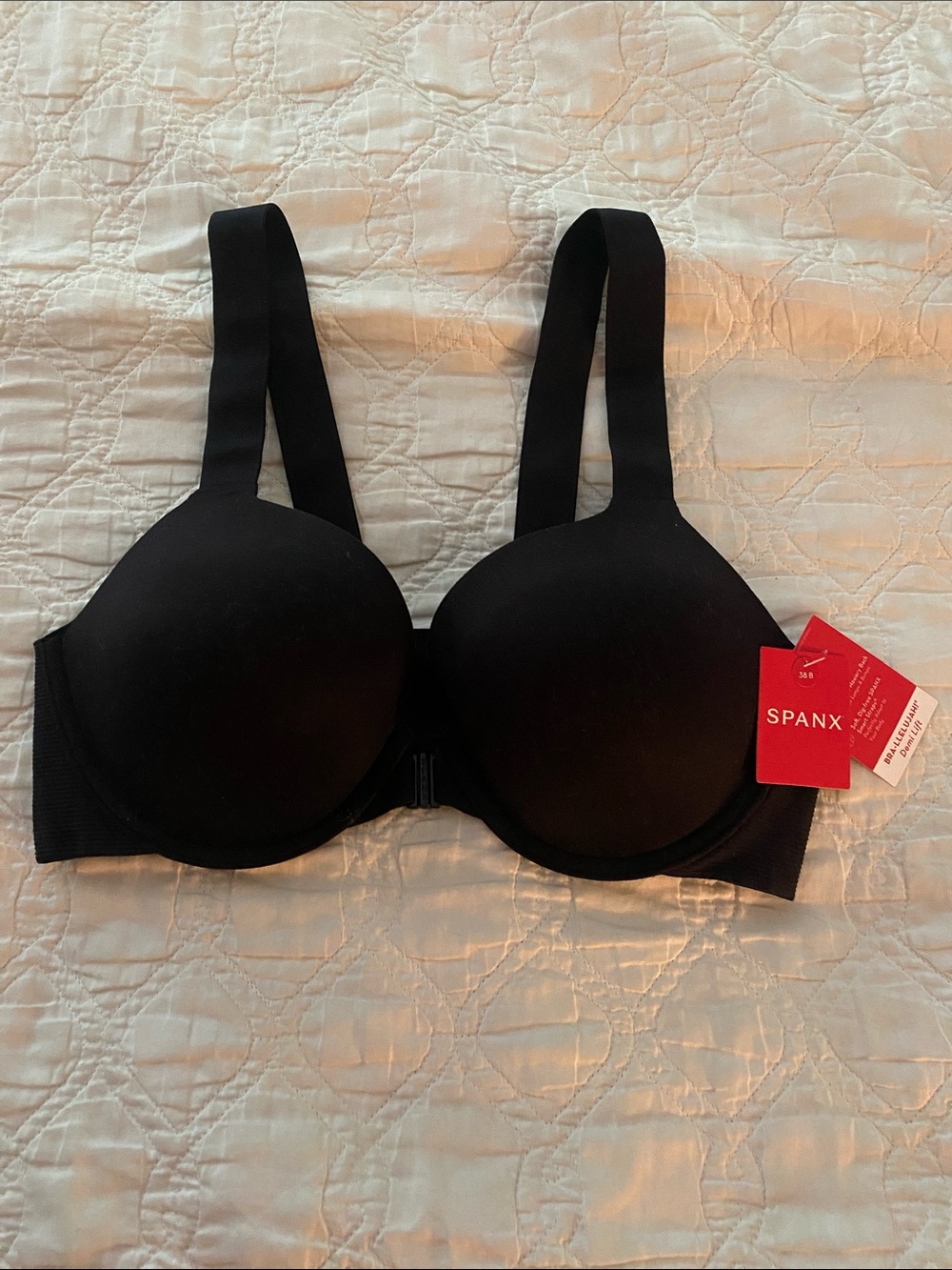 SPANX Bra-Llelujah Demi Lift Black Molded T-Shirt Bra with Wide Straps 38B NWT